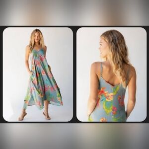 NATURAL LIFE Katrina Multicolor Floral Midi Slip Dress Sharkbite Hem - Size XL